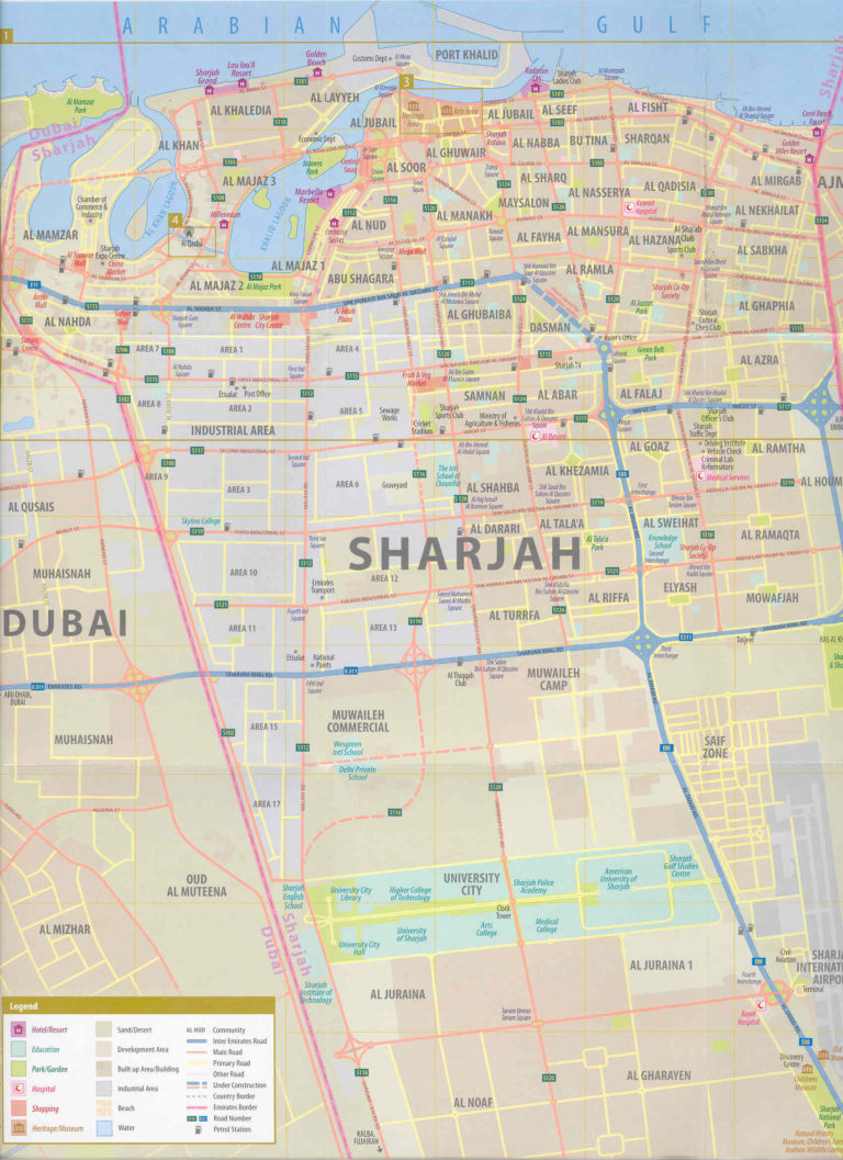 Mapa de Sharjah, Emirados Árabes Unidos