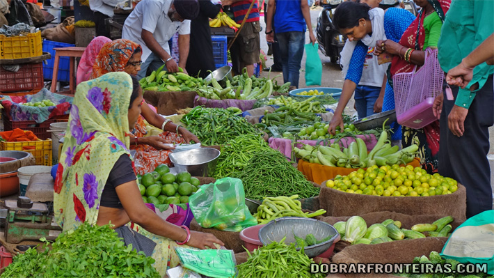 Colorido mercado de vegetais em Jaipur, Rajastão