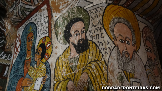 Pormenor dos frescos na igreja de Abuna Yemata Guh, Etiópia